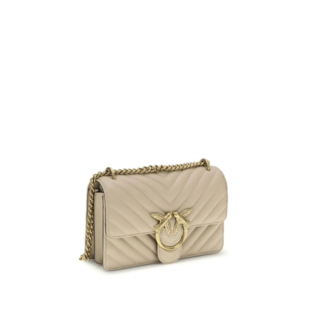 PINKO Beige Calf Leather Bos Taurus Schultertasche