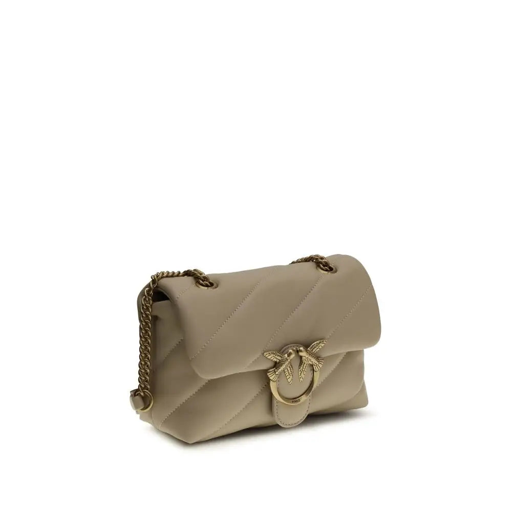PINKO Beige Calf Leather Bos Taurus Schultertasche