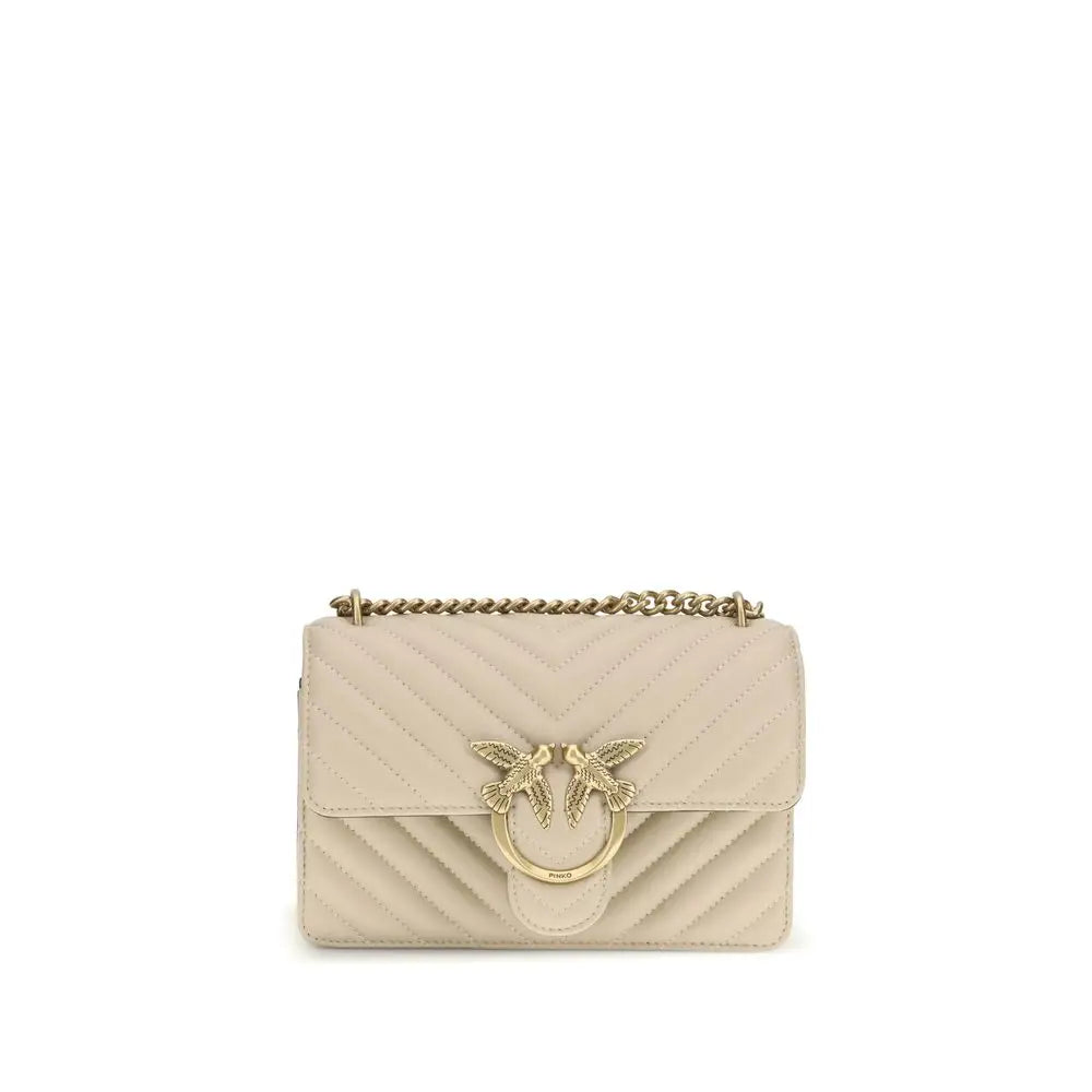 PINKO Beige Calf Leather Bos Taurus Schultertasche