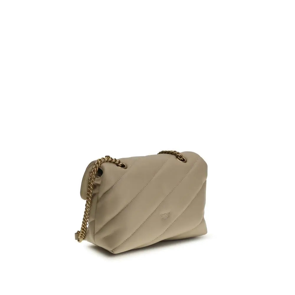 PINKO Beige Calf Leather Bos Taurus Schultertasche
