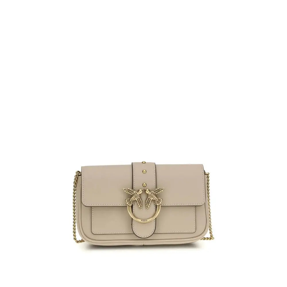 PINKO Beige Calf Leather Bos Taurus Schultertasche