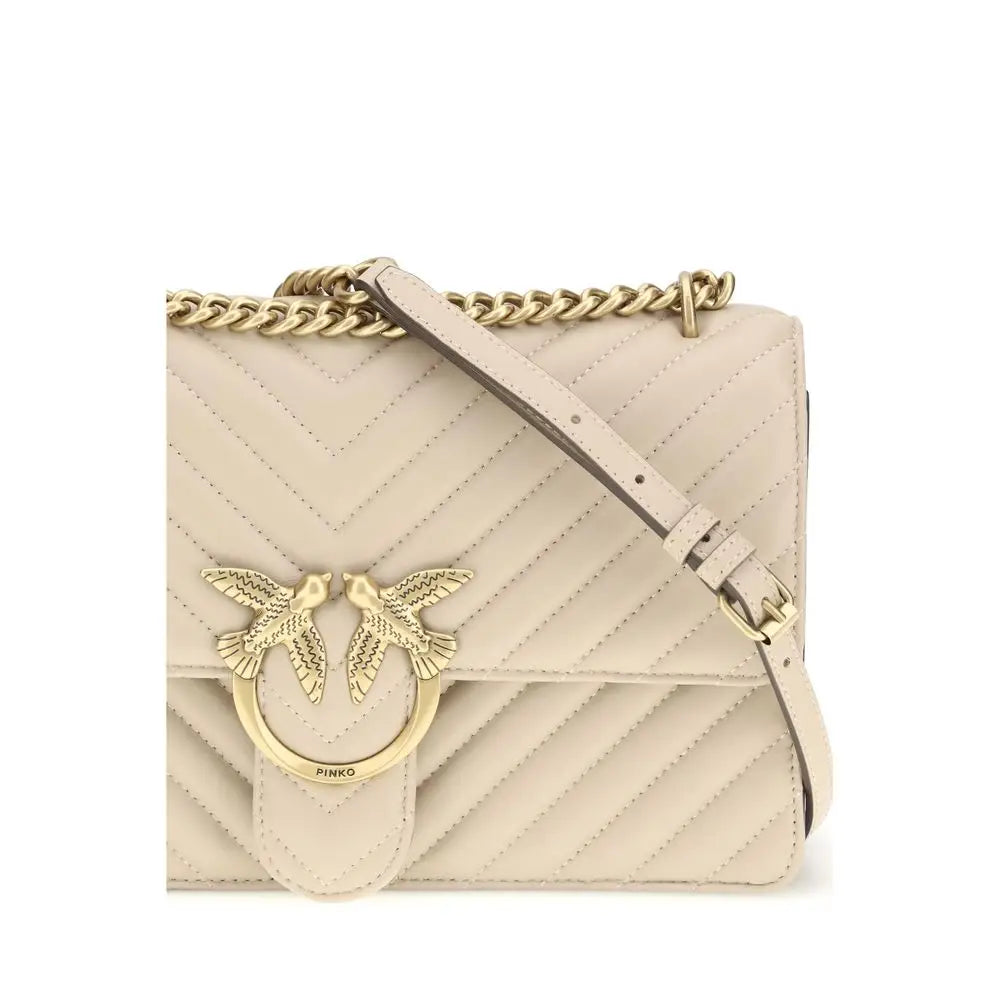 PINKO Beige Calf Leather Bos Taurus Schultertasche