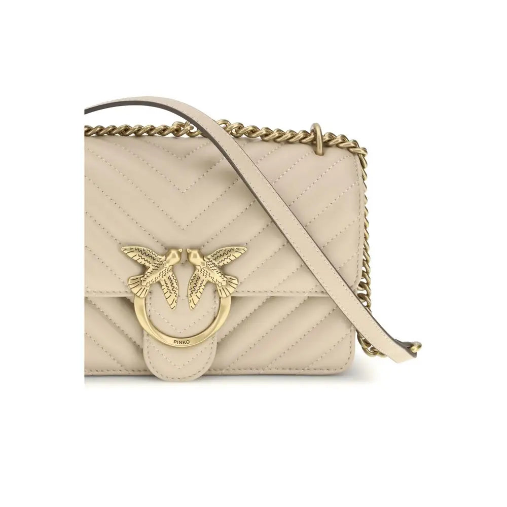 PINKO Beige Calf Leather Bos Taurus Schultertasche
