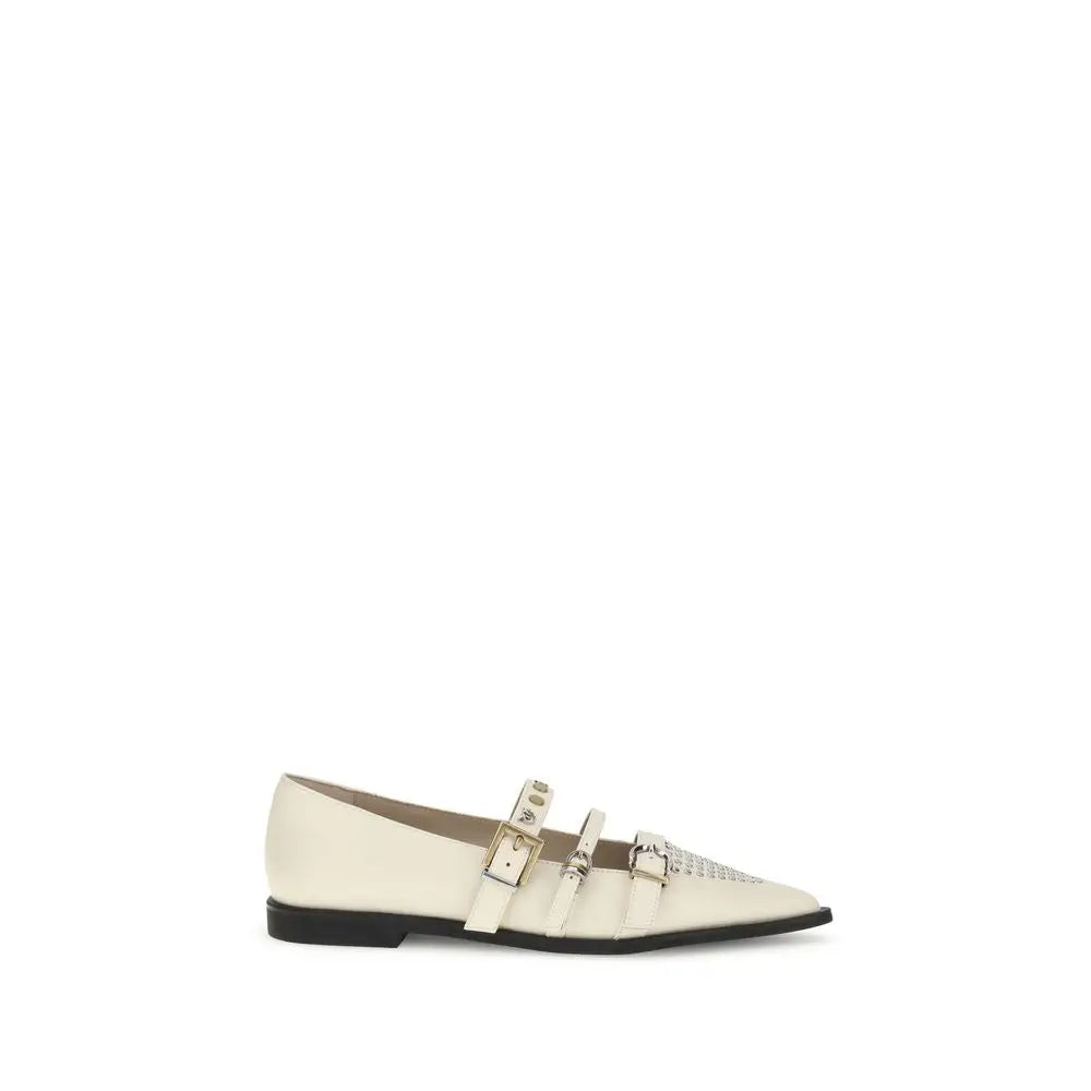 PINKO Cremefarbene Leder-Ballerinas