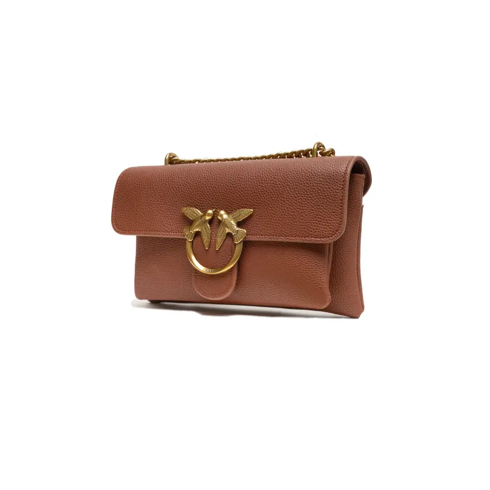 PINKO Love Boucle Riga Umhängetasche aus braunem Leder