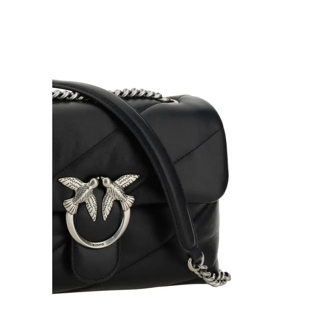 PINKO Schwarze Kalbshaut Bos Taurus Schultertasche