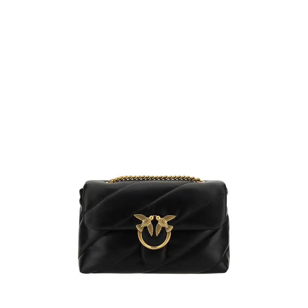 PINKO Schwarze Schultertasche aus Kalbsleder Bos Taurus