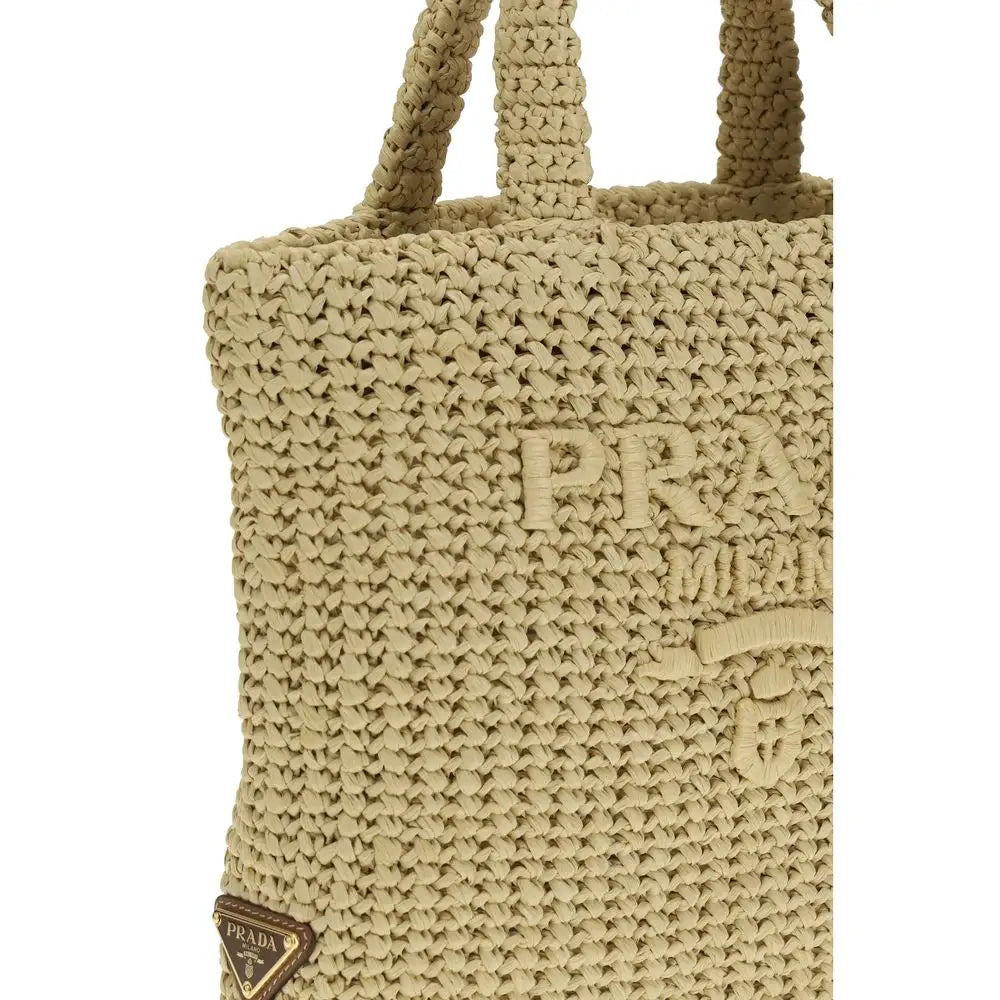 Prada Beige Raffia Handtasche