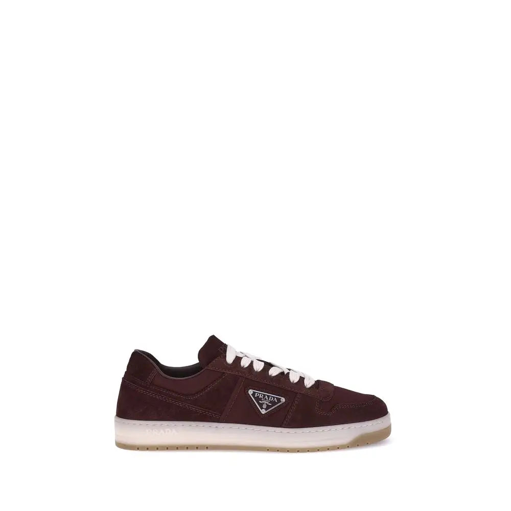 Prada Bordeauxrote Kalbshaut Bos Taurus Sneakers mit niedrigem Schaft