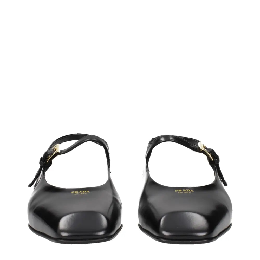 Prada Schwarze Leder-Flachsandalen