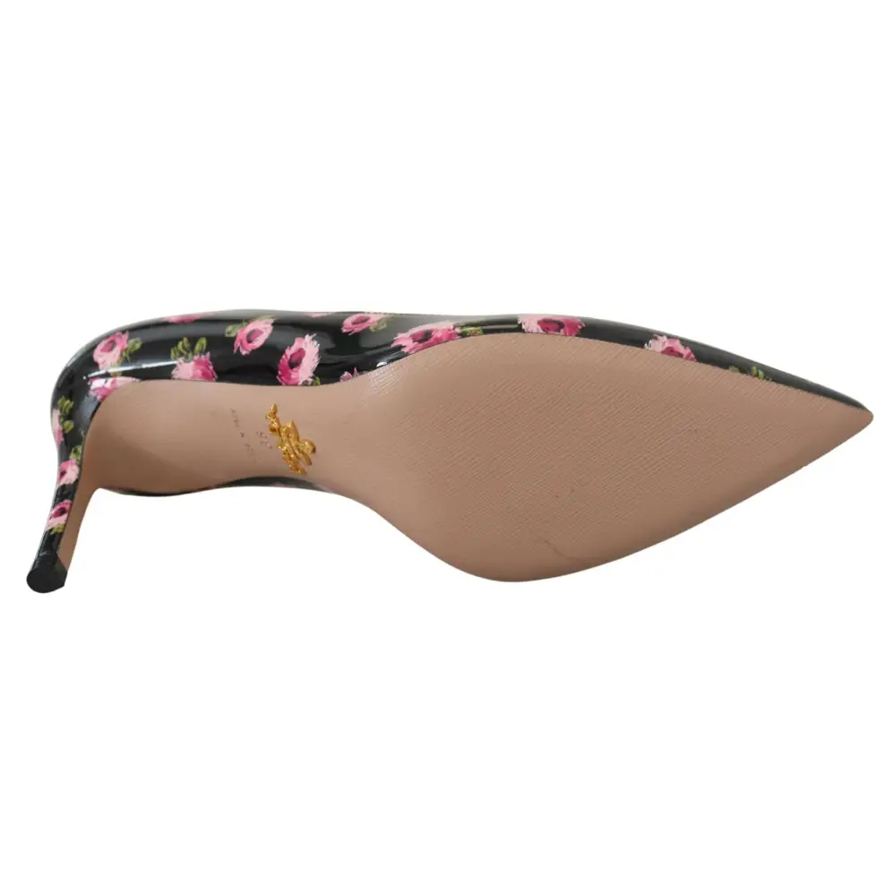 Prada Schwarzes Leder Floral Heels Stilettos Pumps - EU39.5/US9