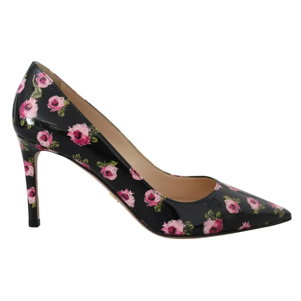 Prada Schwarzes Leder Floral Heels Stilettos Pumps - EU39.5/US9