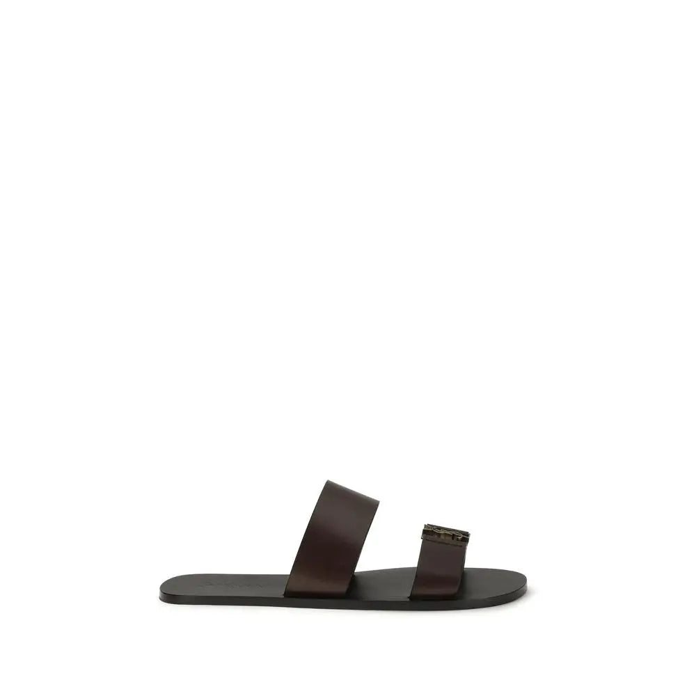 Saint Laurent Braune Kalbsleder-Sandalen Bos Taurus Flach
