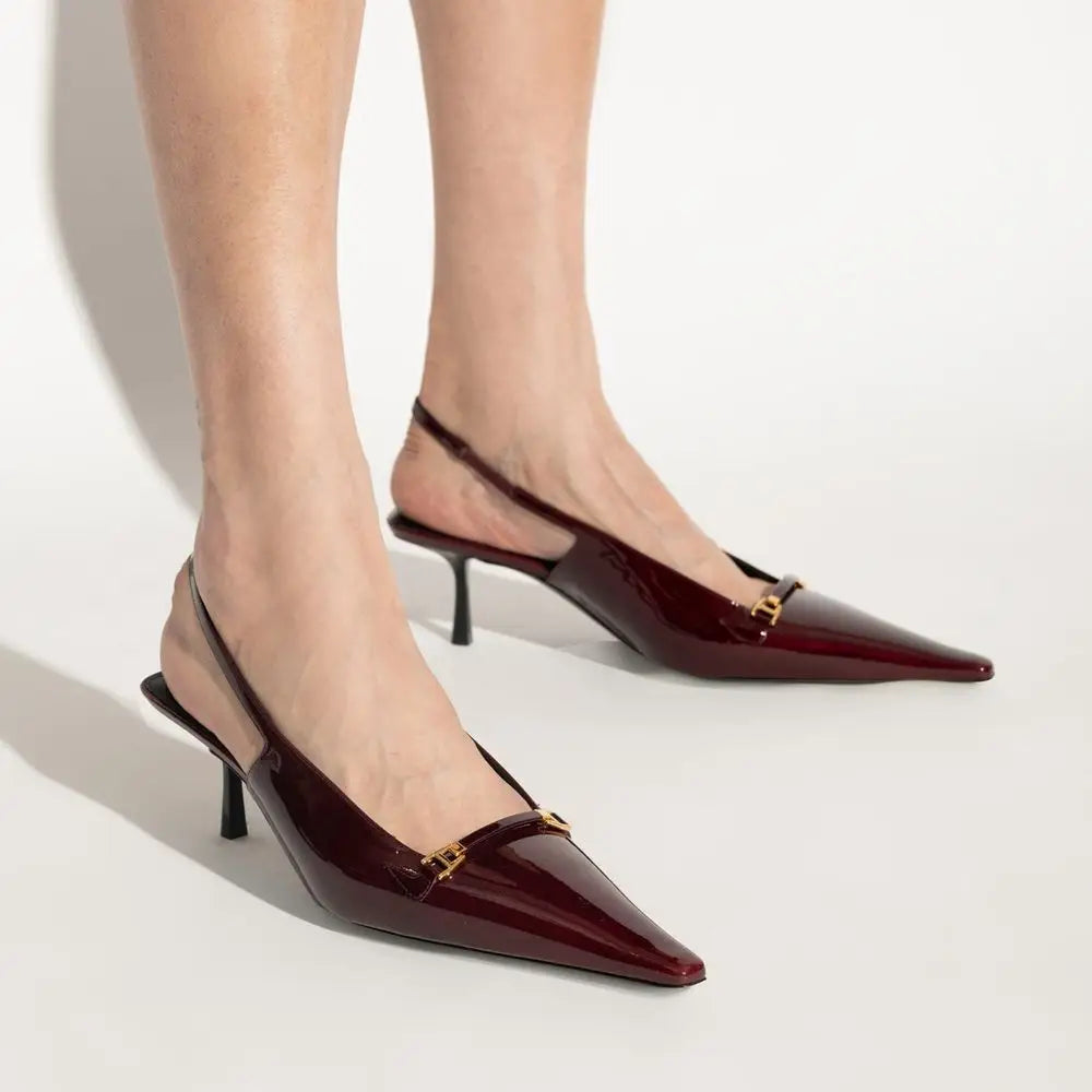 Saint Laurent Burgundy Calfskin Mid Heel Pumps - EU35/US5