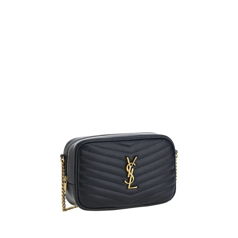 Saint Laurent Schwarze Bos Taurus Kalbsleder Schultertasche