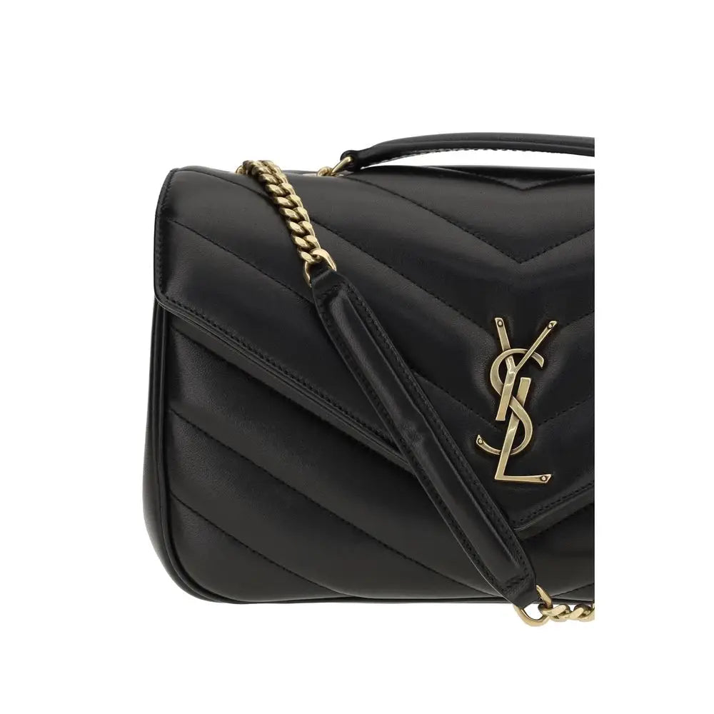 Saint Laurent Schwarze Bos Taurus Kalbsleder Schultertasche