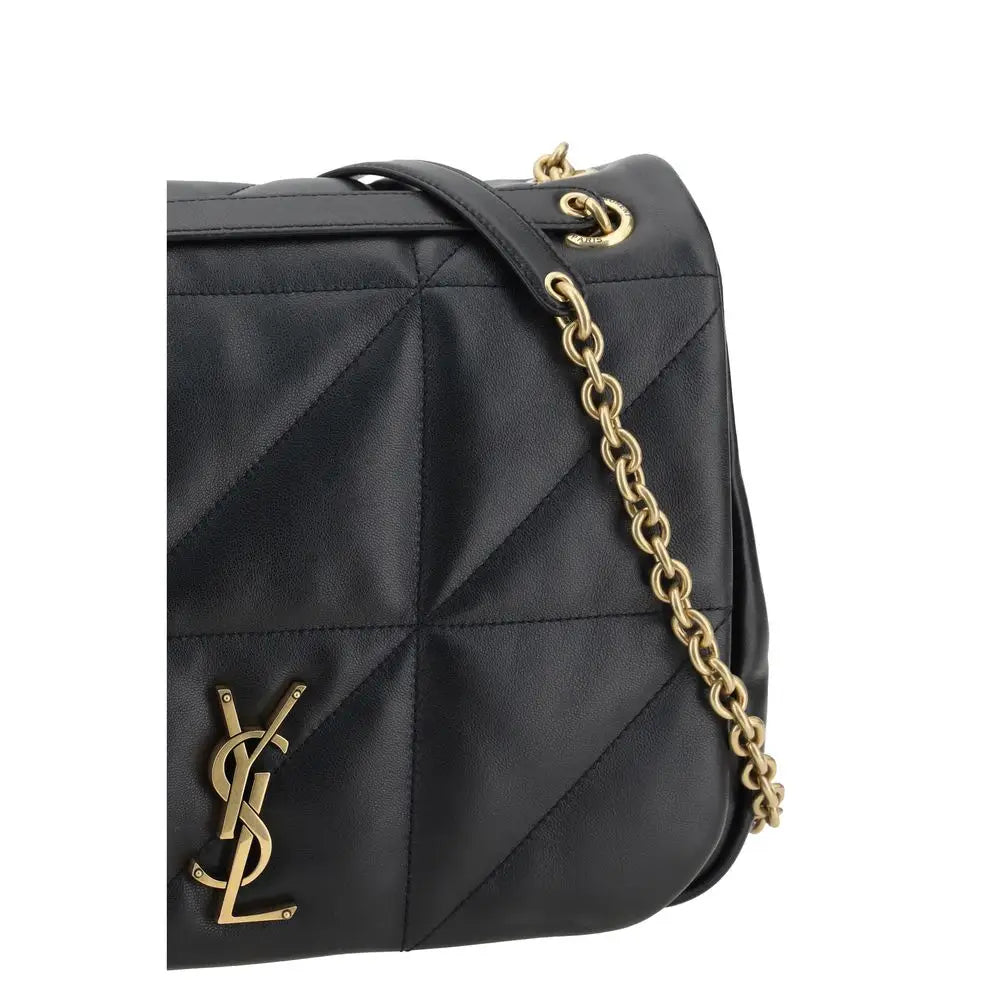 Saint Laurent Schwarze Bos Taurus Kalbsleder Schultertasche