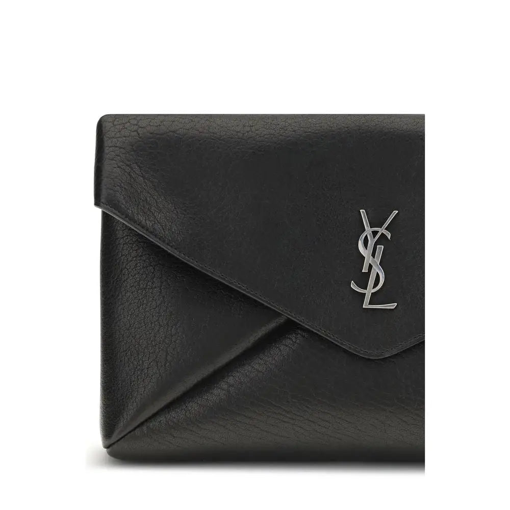 Saint Laurent Schwarze Clutch-Tasche aus Kalbsleder Bos Taurus