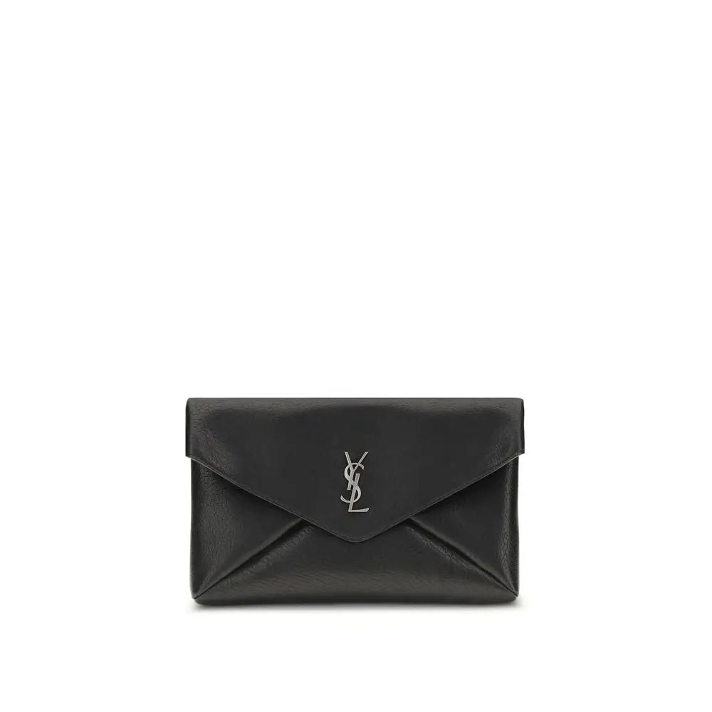 Saint Laurent Schwarze Clutch-Tasche aus Kalbsleder Bos Taurus