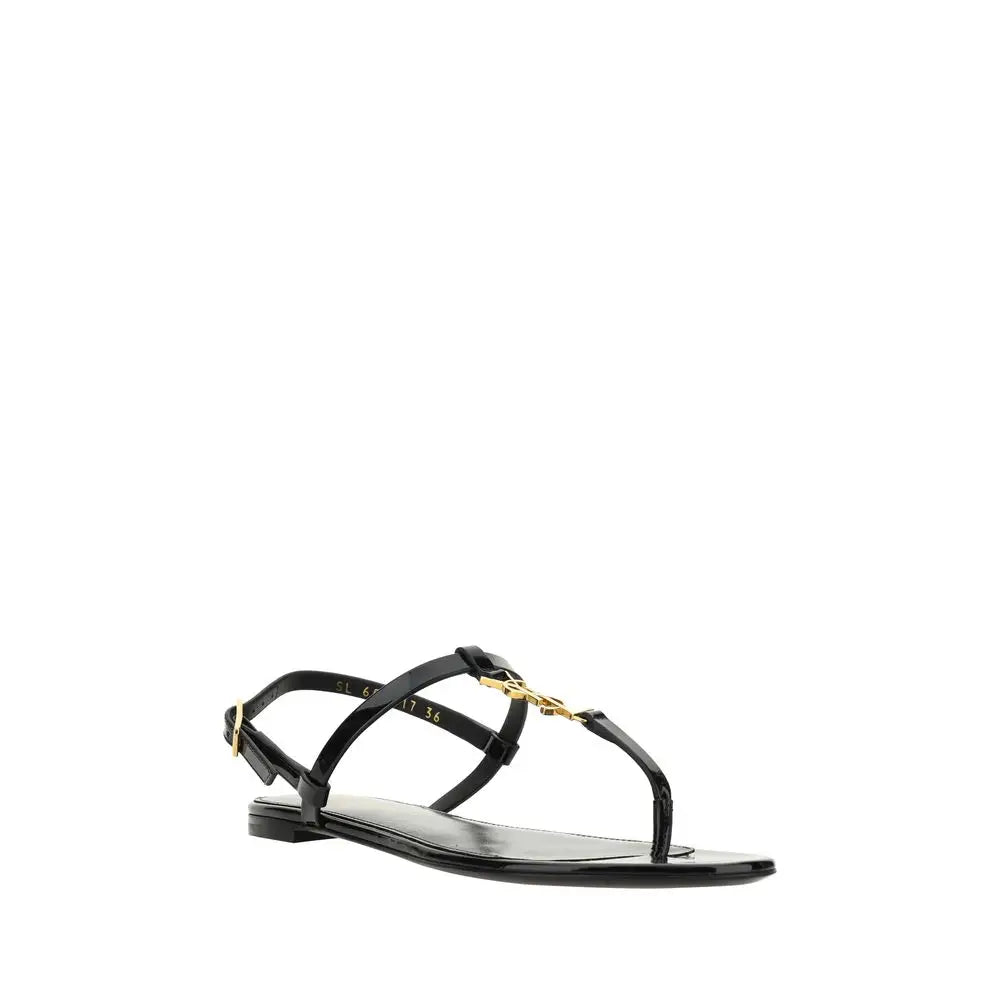 Saint Laurent Schwarze Kalbsleder-Bos-Taurus-Flatsandalen - EU36/US6