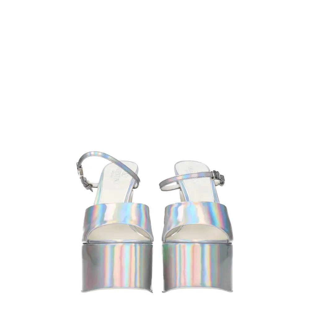 Valentino Garavani Elegante Graue Leder-Plateau-Sandalen - EU38.5/US8.5