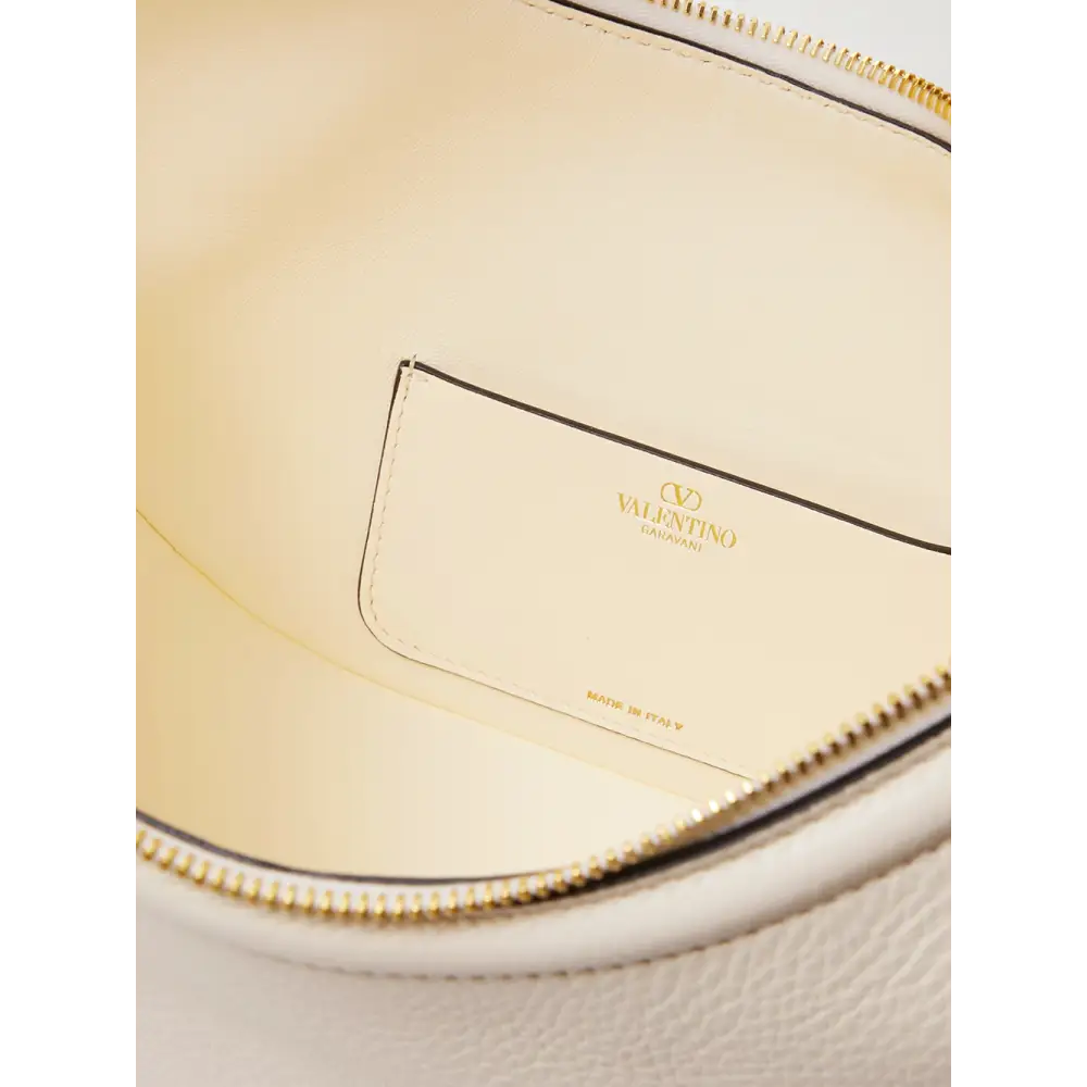 Valentino Garavani Elfenbeinfarbenes Leder Kleine Hobo Vlogo Umhängetasche