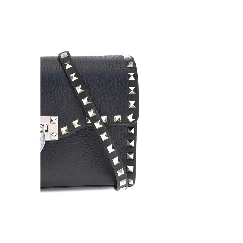 Valentino Garavani Schwarze Bos Taurus Kalbsleder Schultertasche