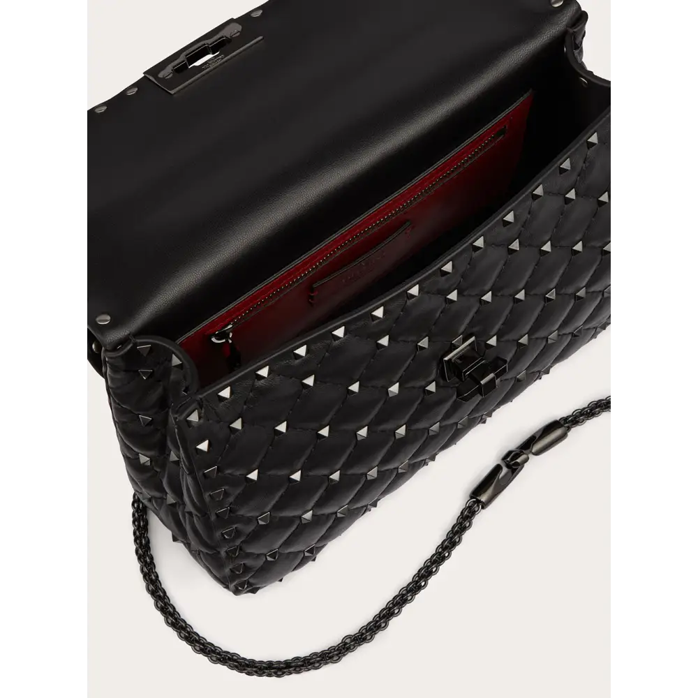 Valentino Garavani Schwarze Nappaleder Medium Rockstudt Spike Tasche