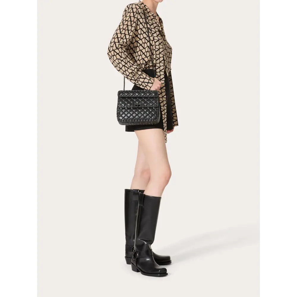 Valentino Garavani Schwarze Nappaleder Medium Rockstudt Spike Tasche
