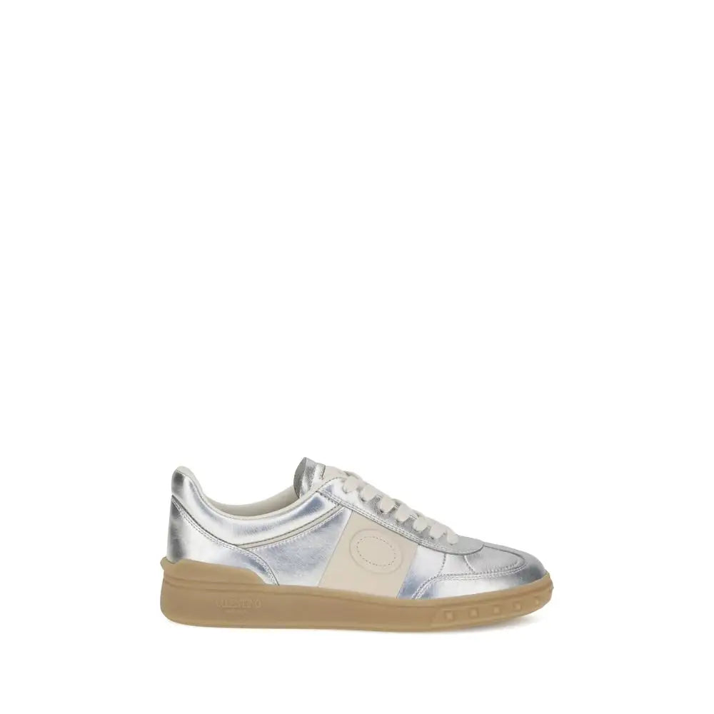 Valentino Garavani Silberne Kalbshaut Bos Taurus Sneakers mit niedrigem Schaft