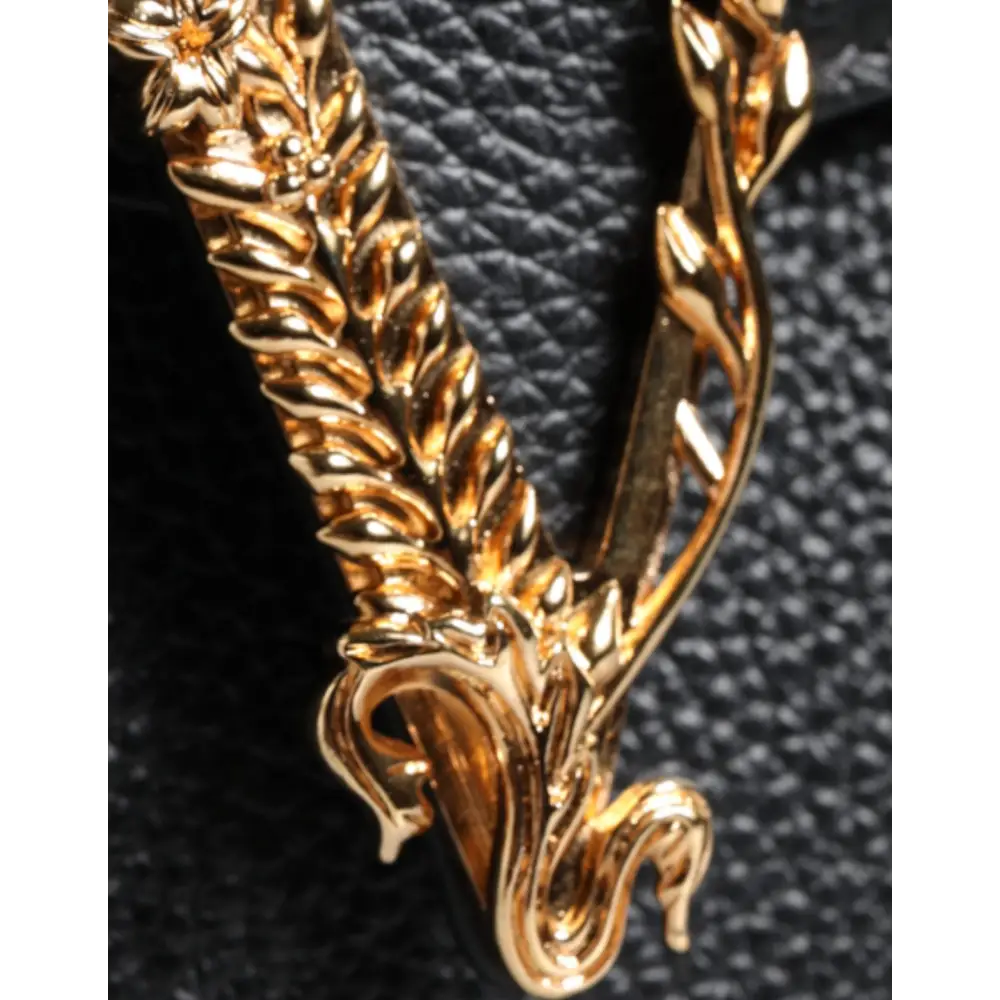 Versace Black Grainy Calf Leather Logo Crossbody Shoulder Bag