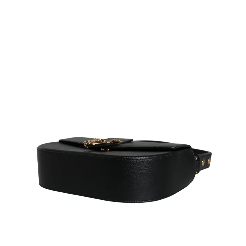 Versace Black Grainy Calf Leather Logo Crossbody Shoulder Bag