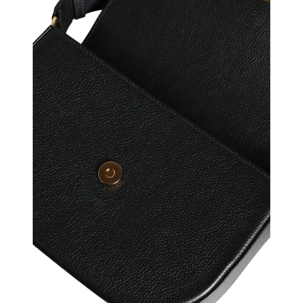 Versace Black Grainy Calf Leather Logo Crossbody Shoulder Bag