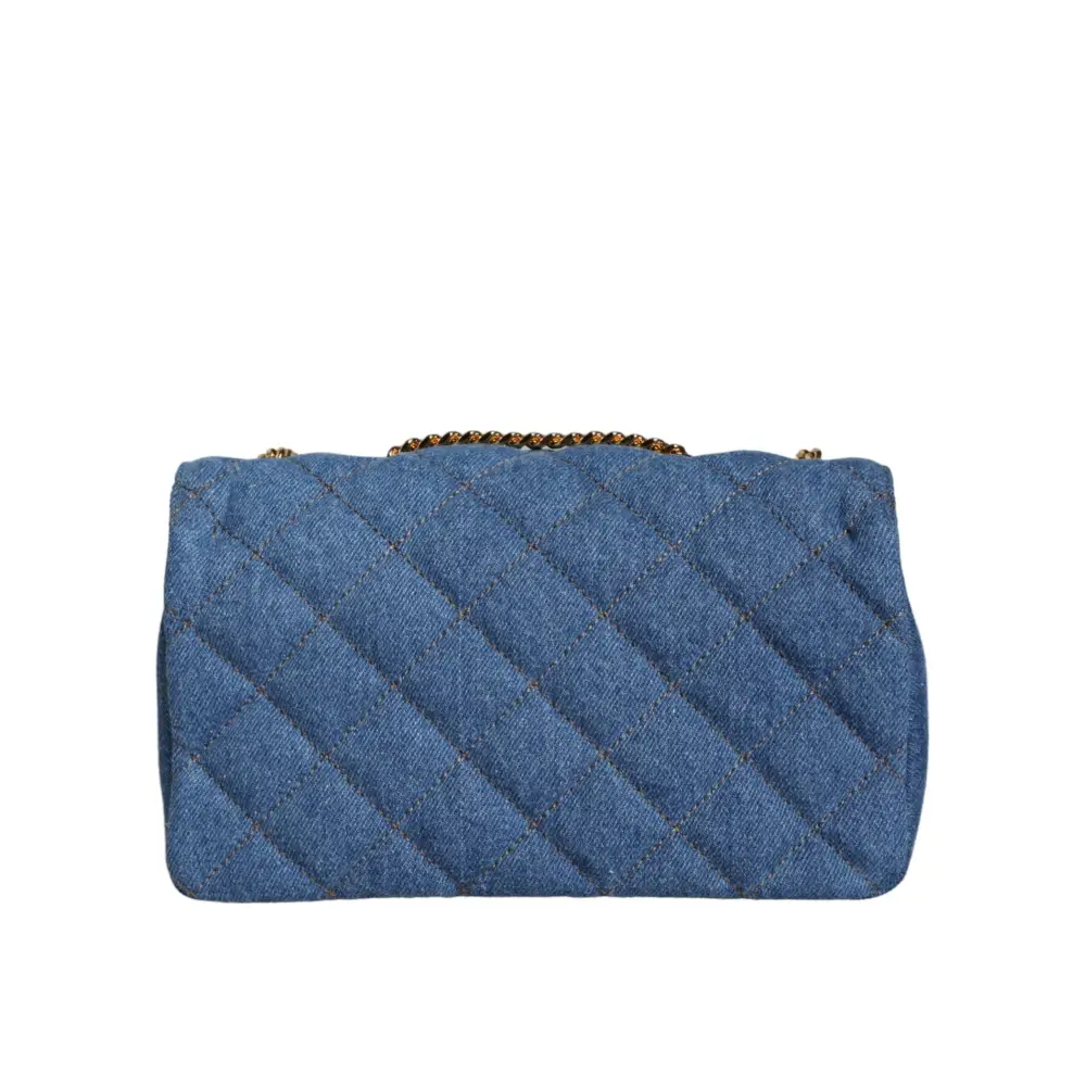 Versace Blaue gesteppte Denim Leder Crossbody Umhängetasche