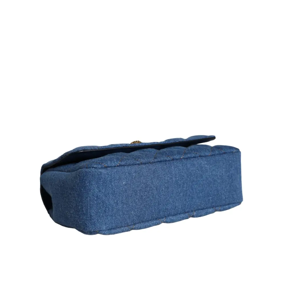 Versace Blaue gesteppte Denim Leder Crossbody Umhängetasche