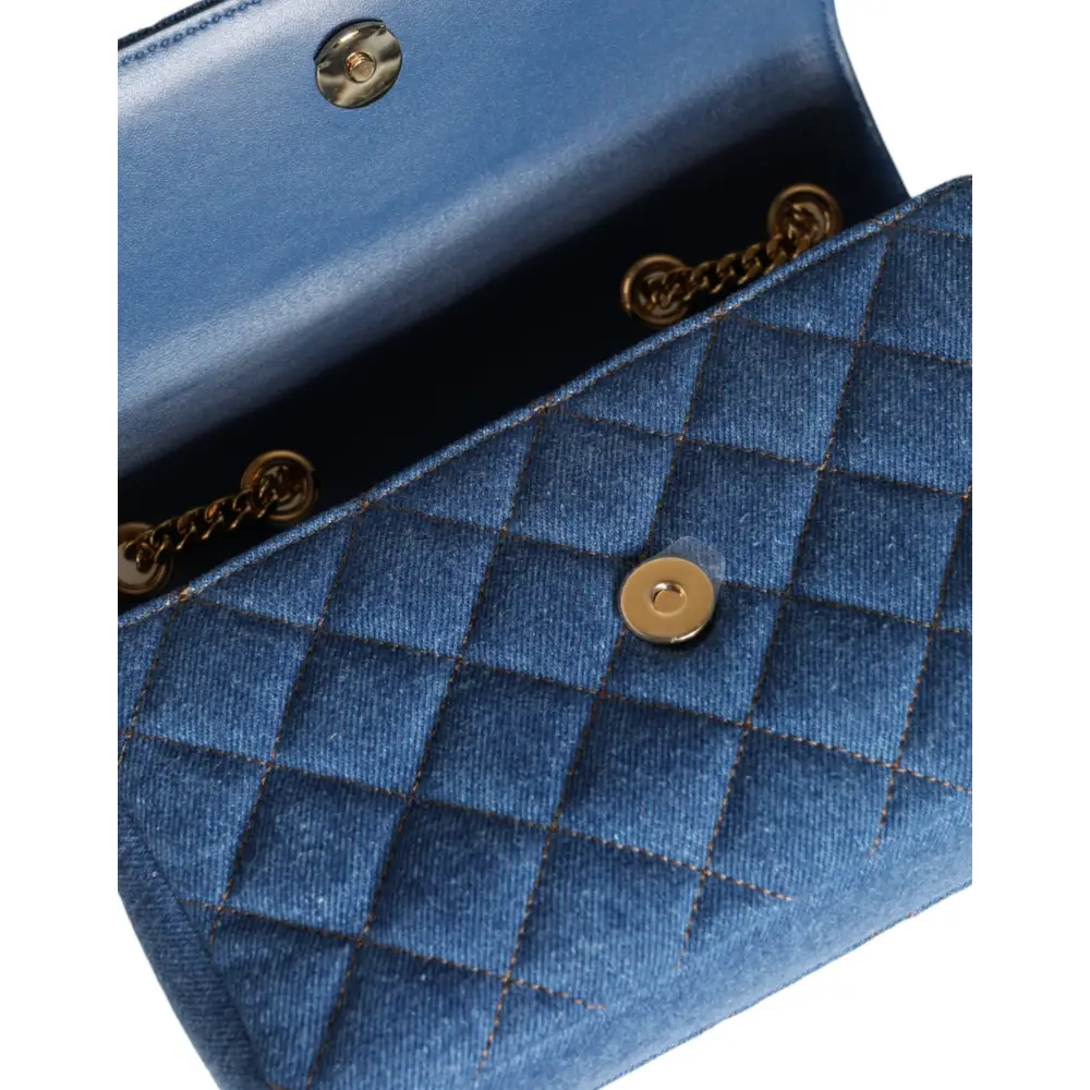 Versace Blaue gesteppte Denim Leder Crossbody Umhängetasche