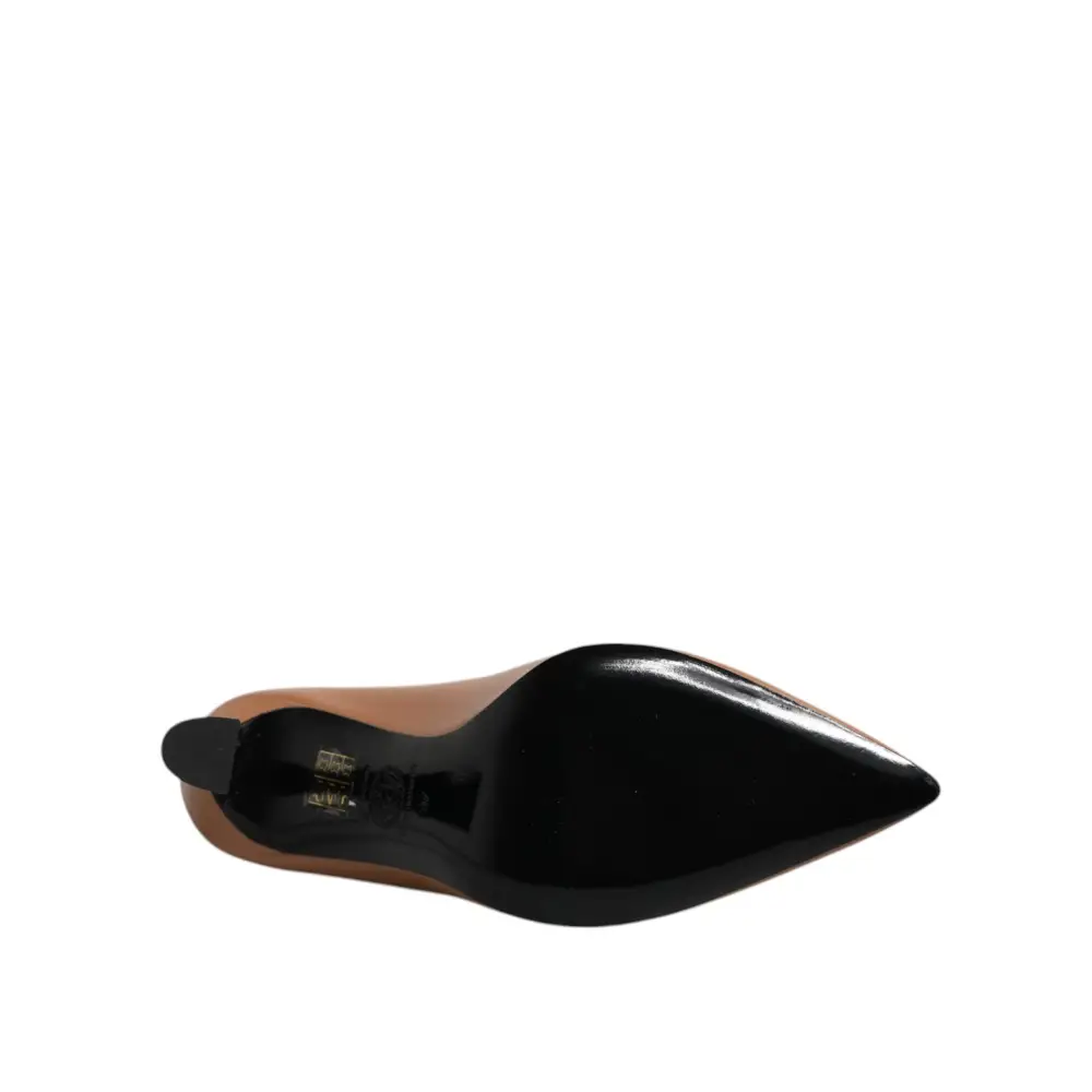 Versace Braun Leder Logo Plaque High Heels Pumps Schuhe