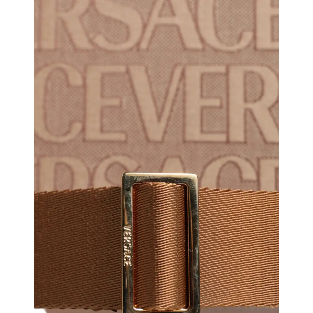 Versace Braune Jacquard-Leder-Logo-Crossbody-Tasche mit Obergriff