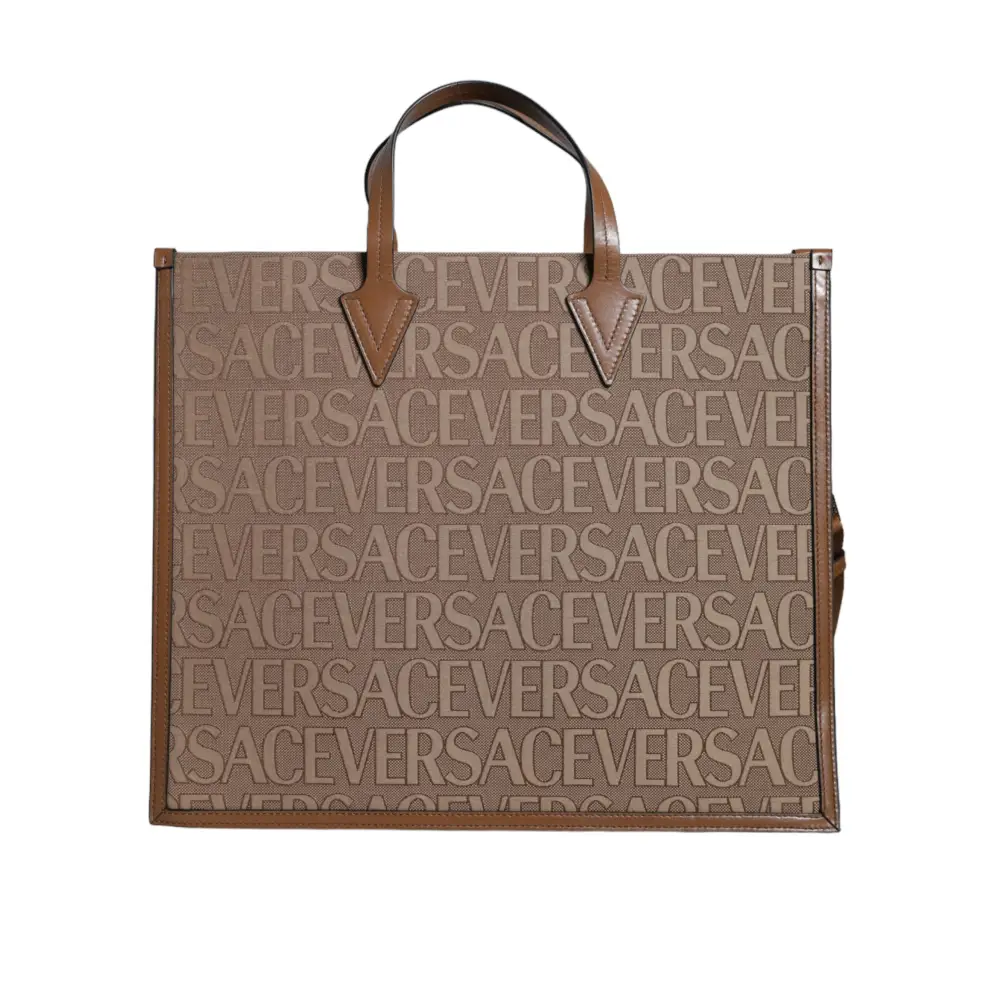 Versace Braune Jacquard-Leder-Logo-Crossbody-Tasche mit Obergriff