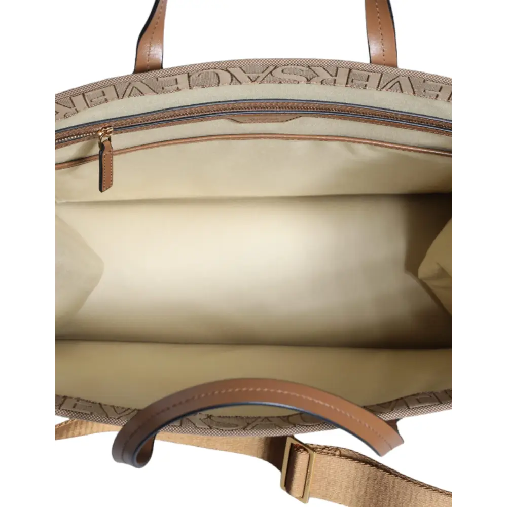 Versace Braune Jacquard-Leder-Logo-Crossbody-Tasche mit Obergriff