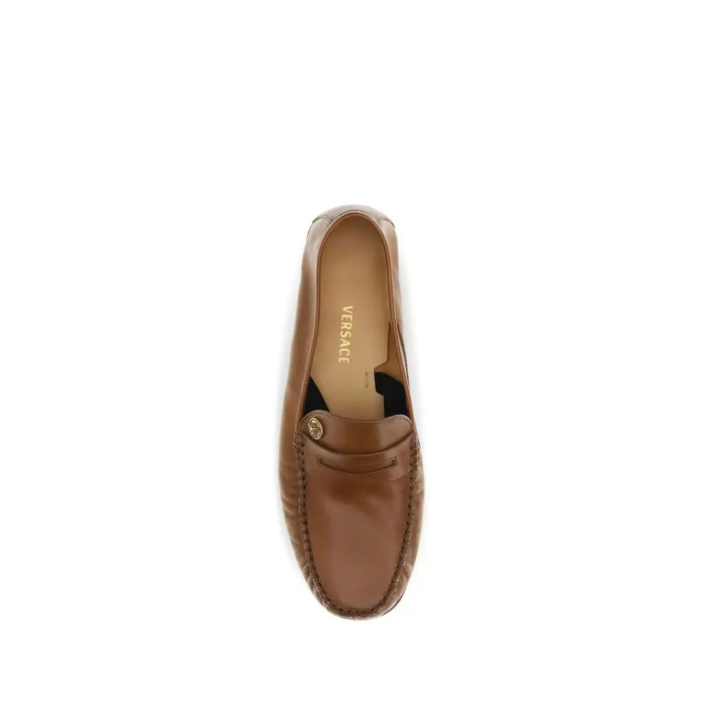 Versace Braune Kalbsleder Bos Taurus Slipper-Loafer