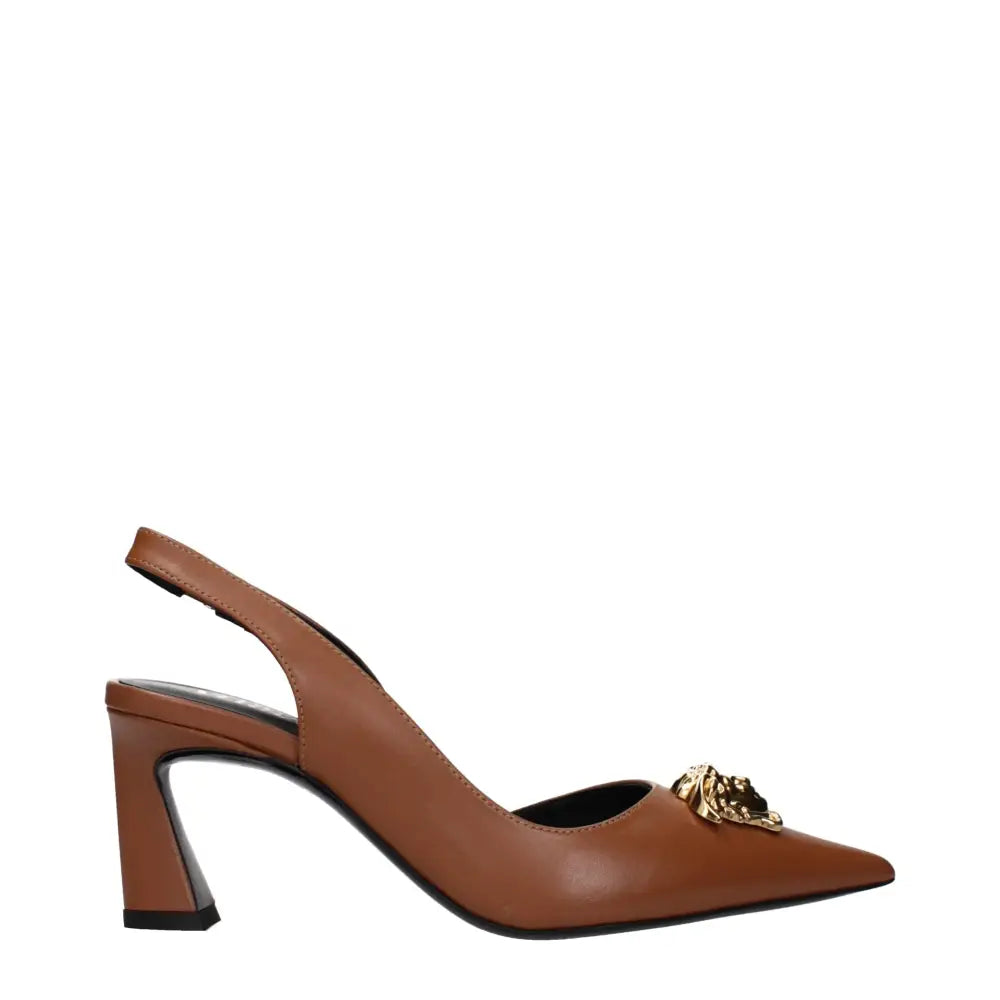 Versace Braune Leder Pumps mit hohem Absatz
