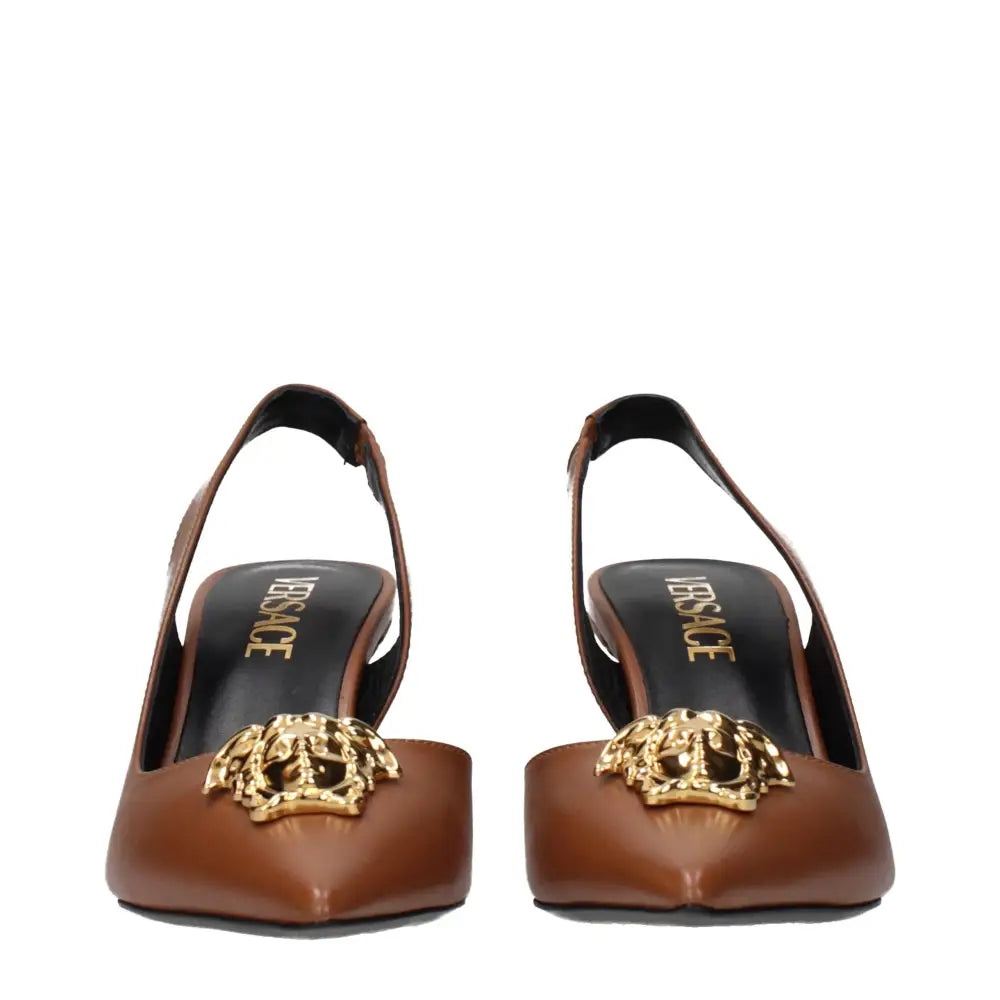 Versace Braune Leder Pumps mit hohem Absatz