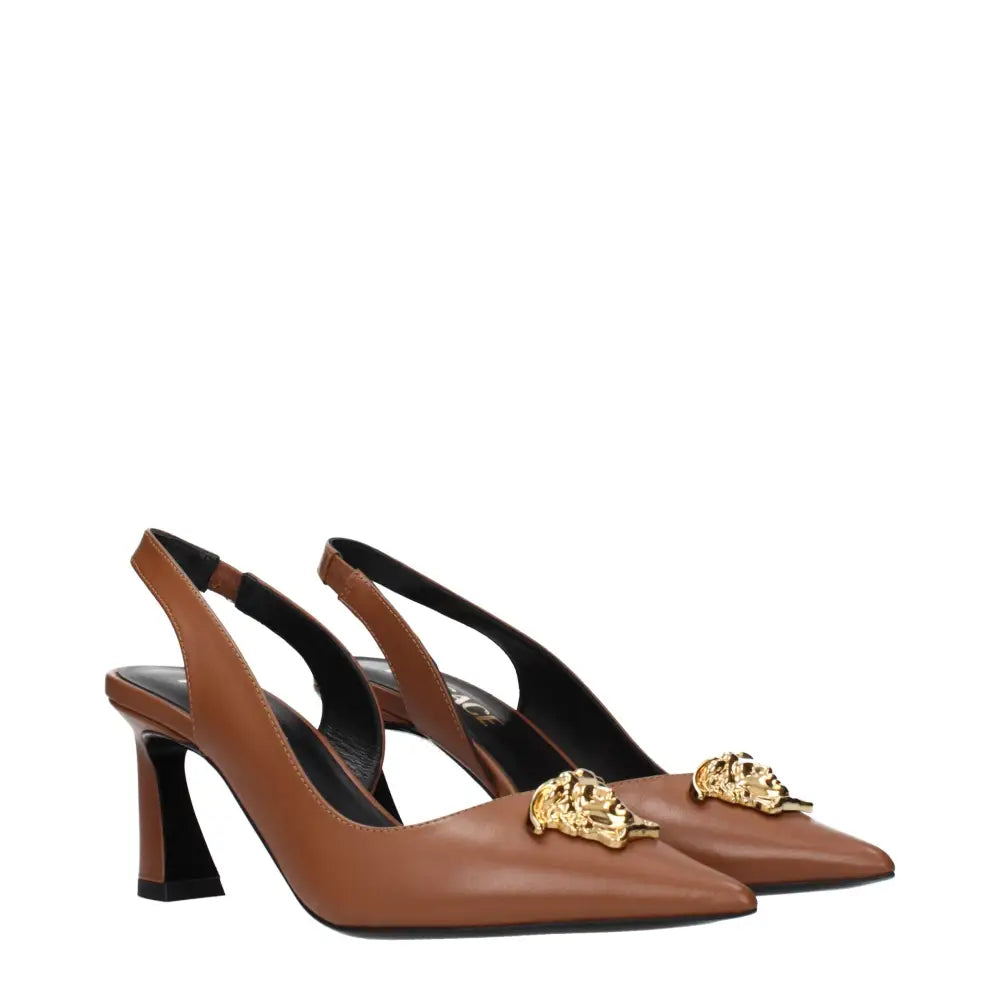 Versace Braune Leder Pumps mit hohem Absatz - EU41/US11