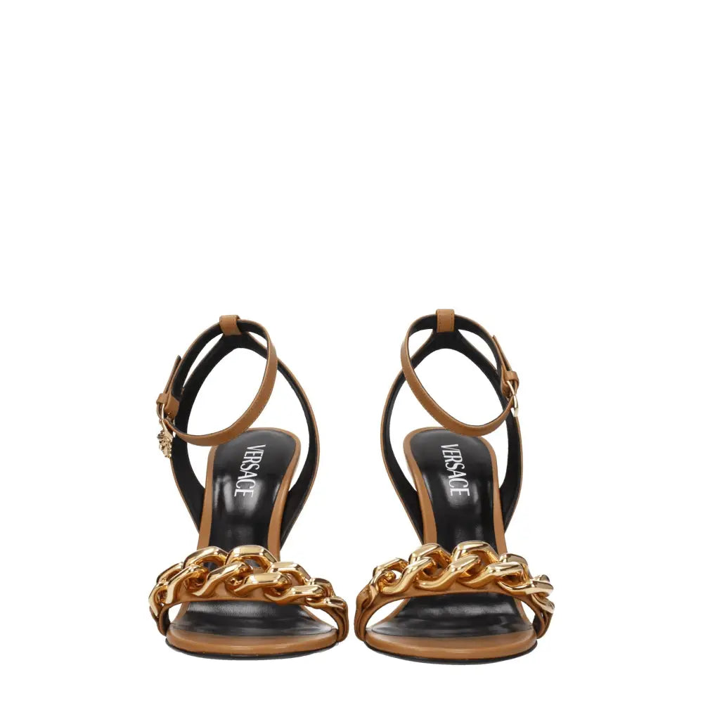 Versace Braune Leder-Stilettosandalen - EU39/US9