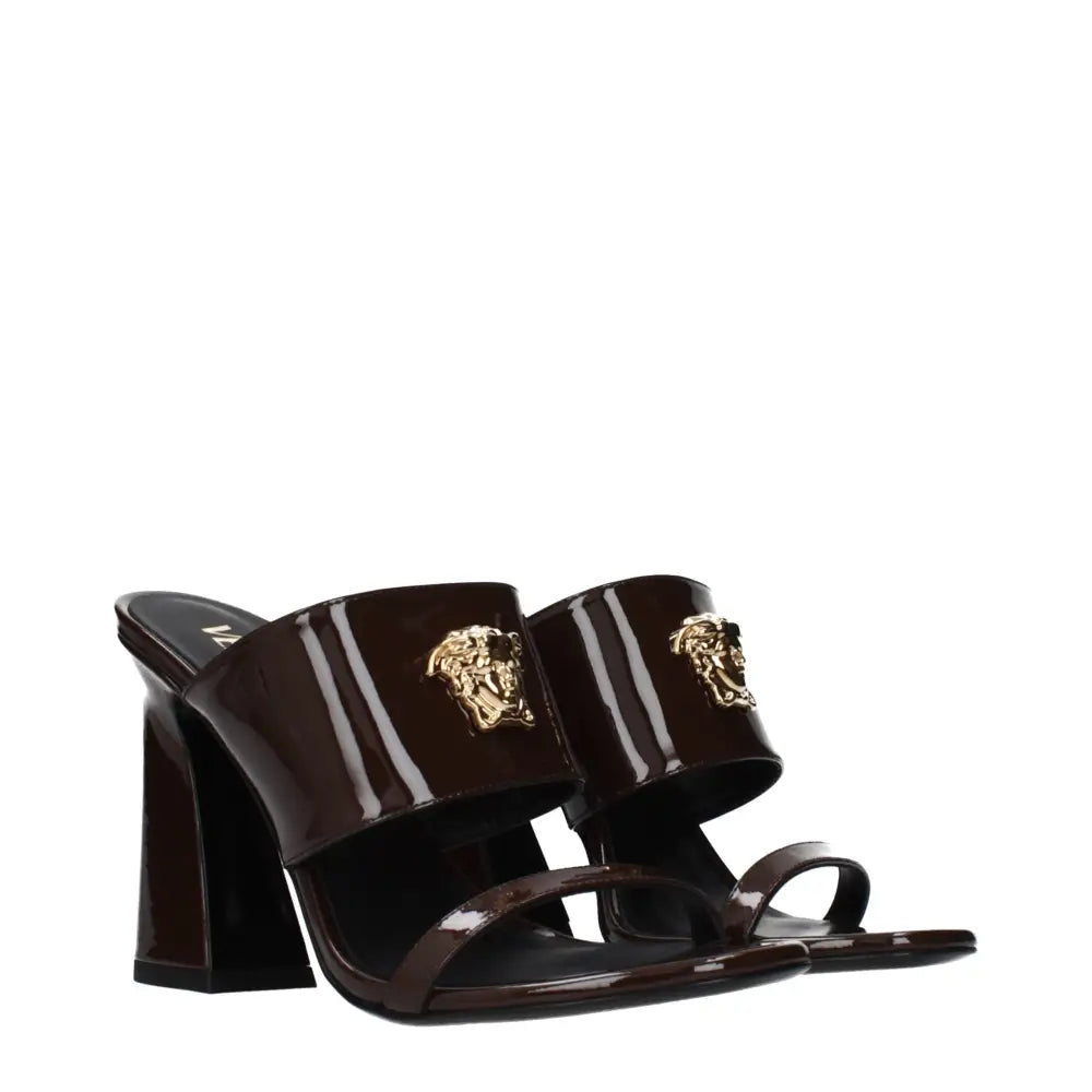 Versace Braune Ledersandalen mit Stilettoabsatz