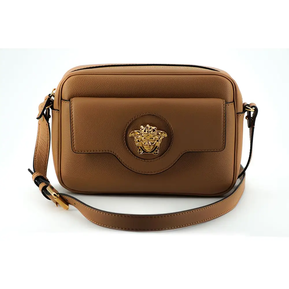 Versace Elegante braune Leder-Kameratasche Umhängetasche