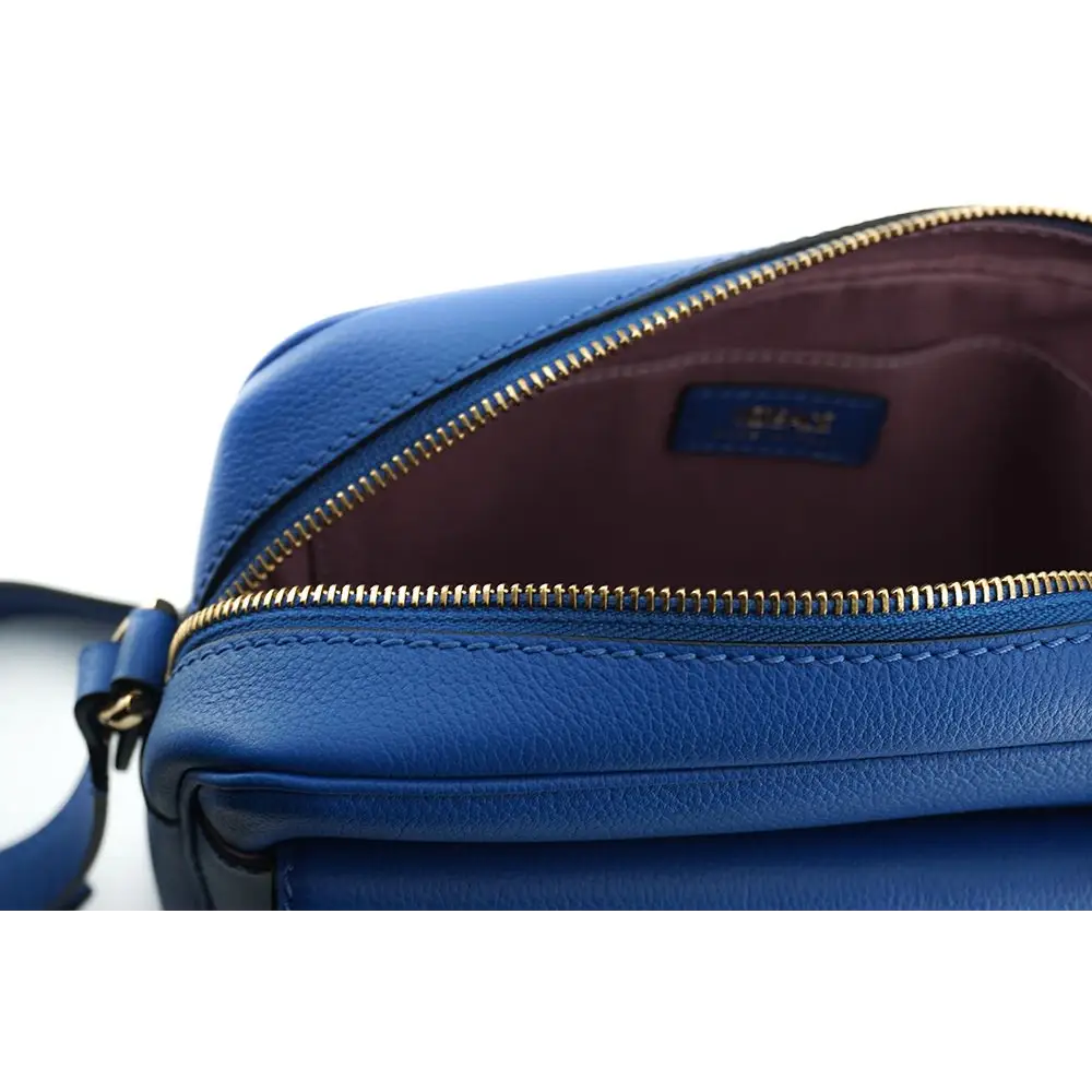 Versace Elegante Kameratasche aus blauem Kalbsleder