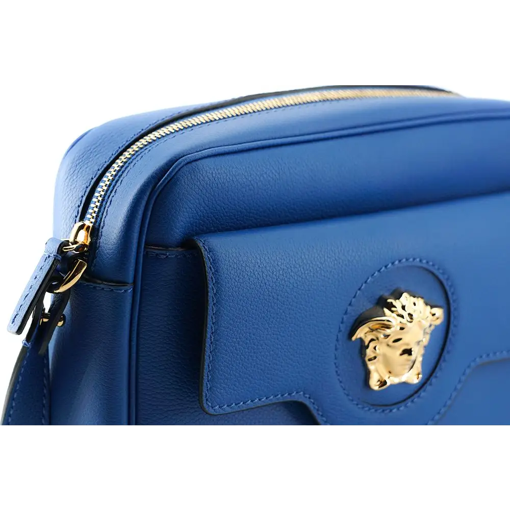 Versace Elegante Kameratasche aus blauem Kalbsleder