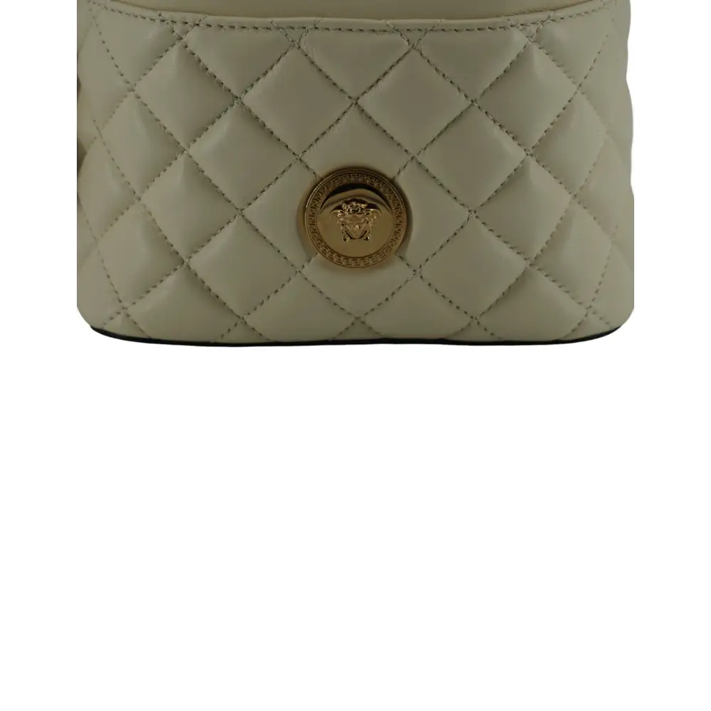 Versace Elegante kleine Eimer-Umhängetasche aus weißem Leder